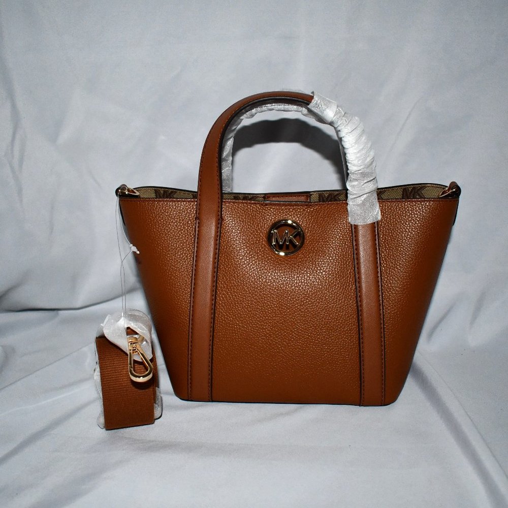MICHAEL Kors Hadleigh SMALL Double Handle Tote Mess in Luggage #38F3G8FT5L NWT